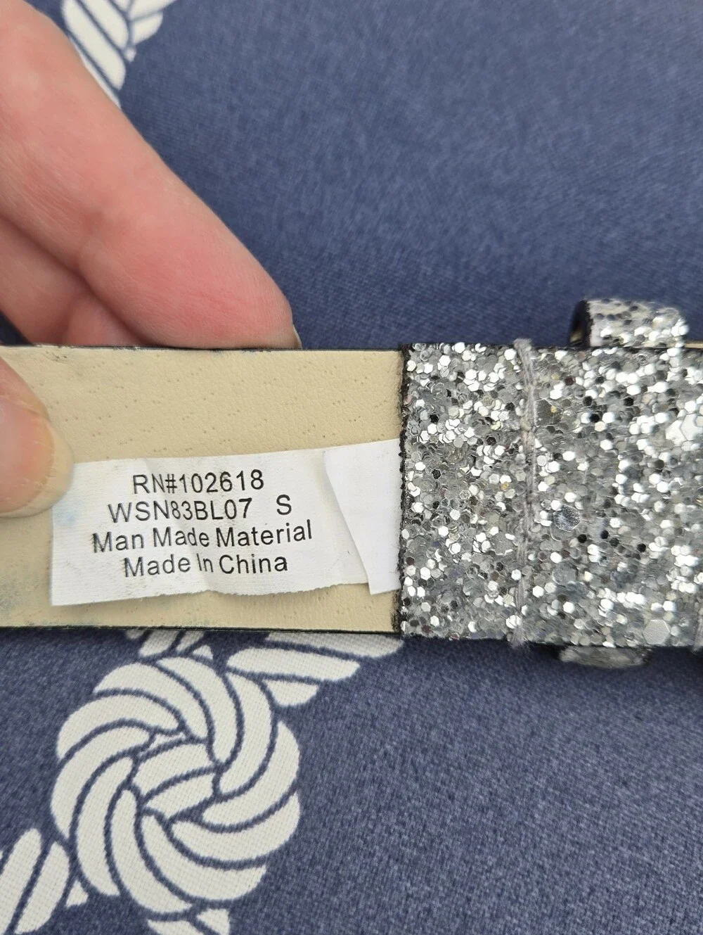 Chunky Metallic Silver Glitter Belt Metal Clasp 1 3/8" Wide x 38" Long Women's S - Picture 5 of 5